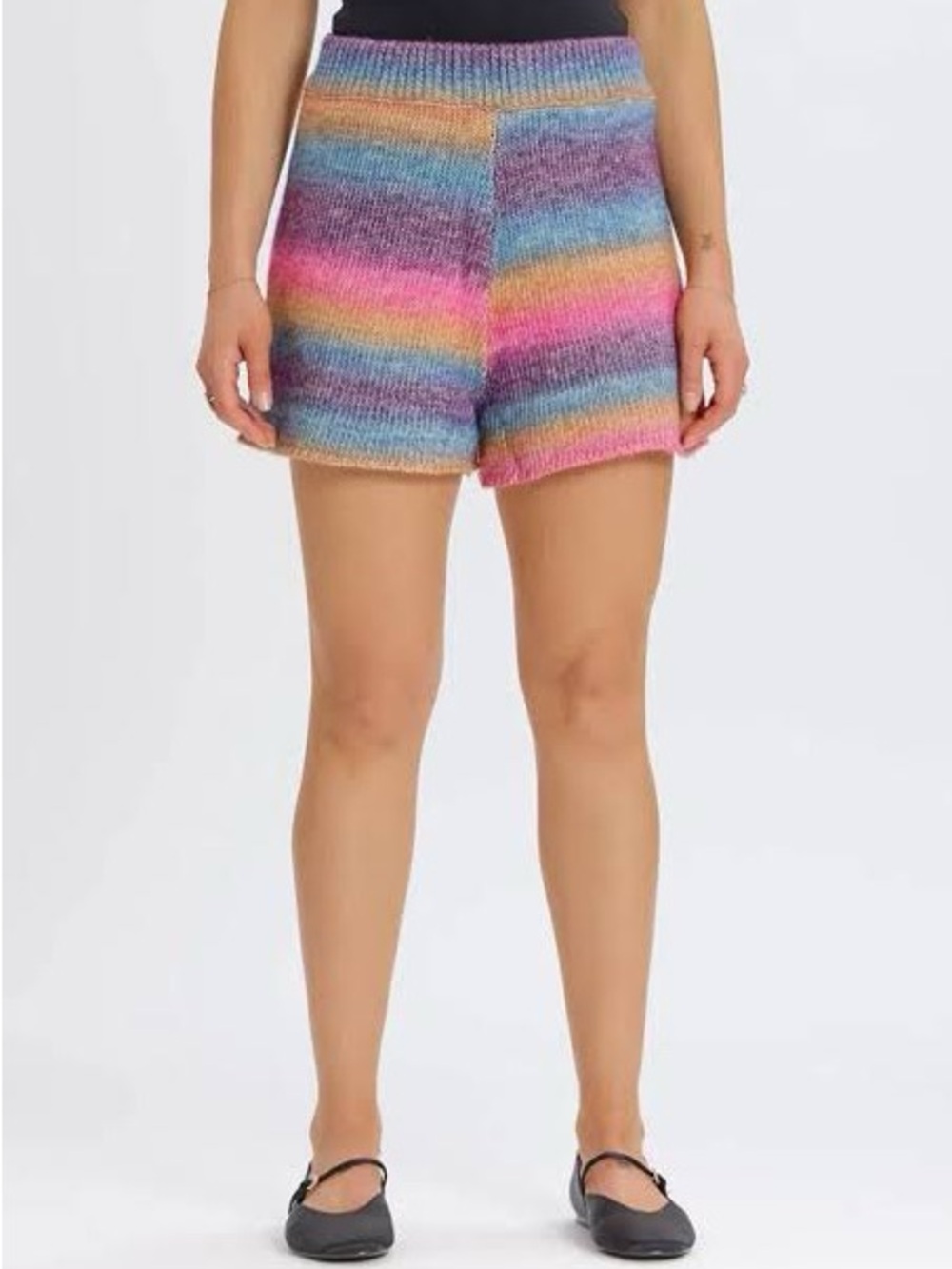 Something Navy Poppy Ombré Multicolor Striped High-Waist Wool Knit Shorts